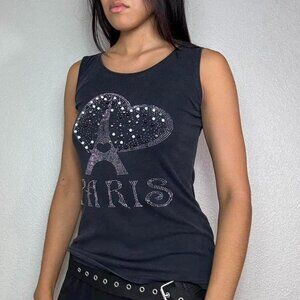 Y2k PARIS RHINESTONE NOVELTY TANK